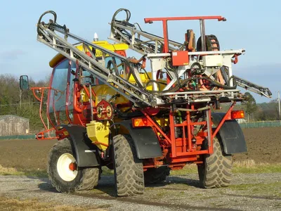 Rear view of an Agribuggy crop sprayer showing boom and tank arrangement