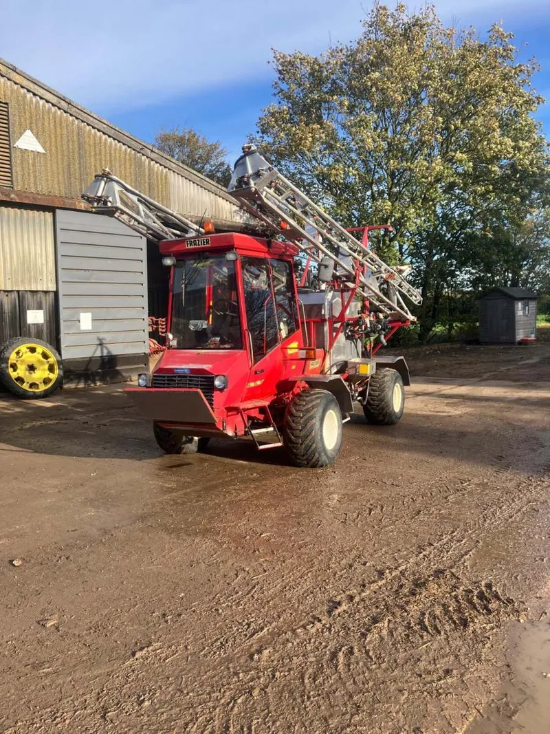 Frazier Agribuggy crop sprayer on a farm track in East Yorkshire, serviced by Agrifit Machinery
