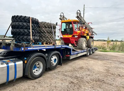 Agribuggy crop sprayers loaded on a low loader for delivery by Agrifit Machinery